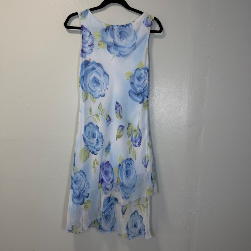 VTG City Triangles Blue Floral Sleeveless Asymmetrical Mesh Fairy Dress 11/12
